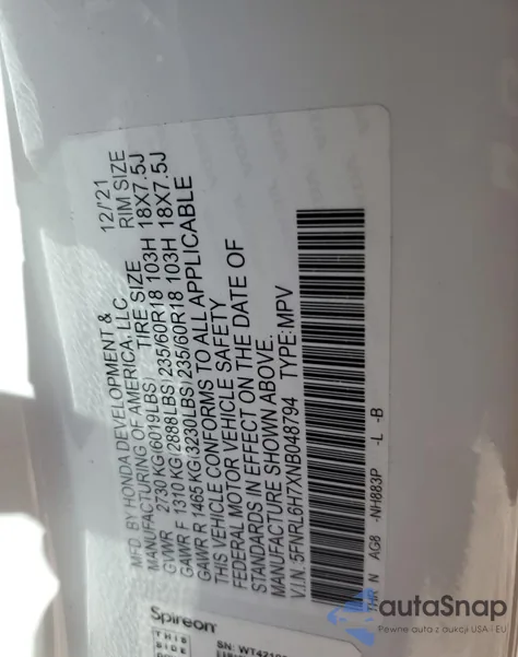 2022 Honda Odyssey Exl from USA, damaged, VIN 5FNRL6H7XNB048794